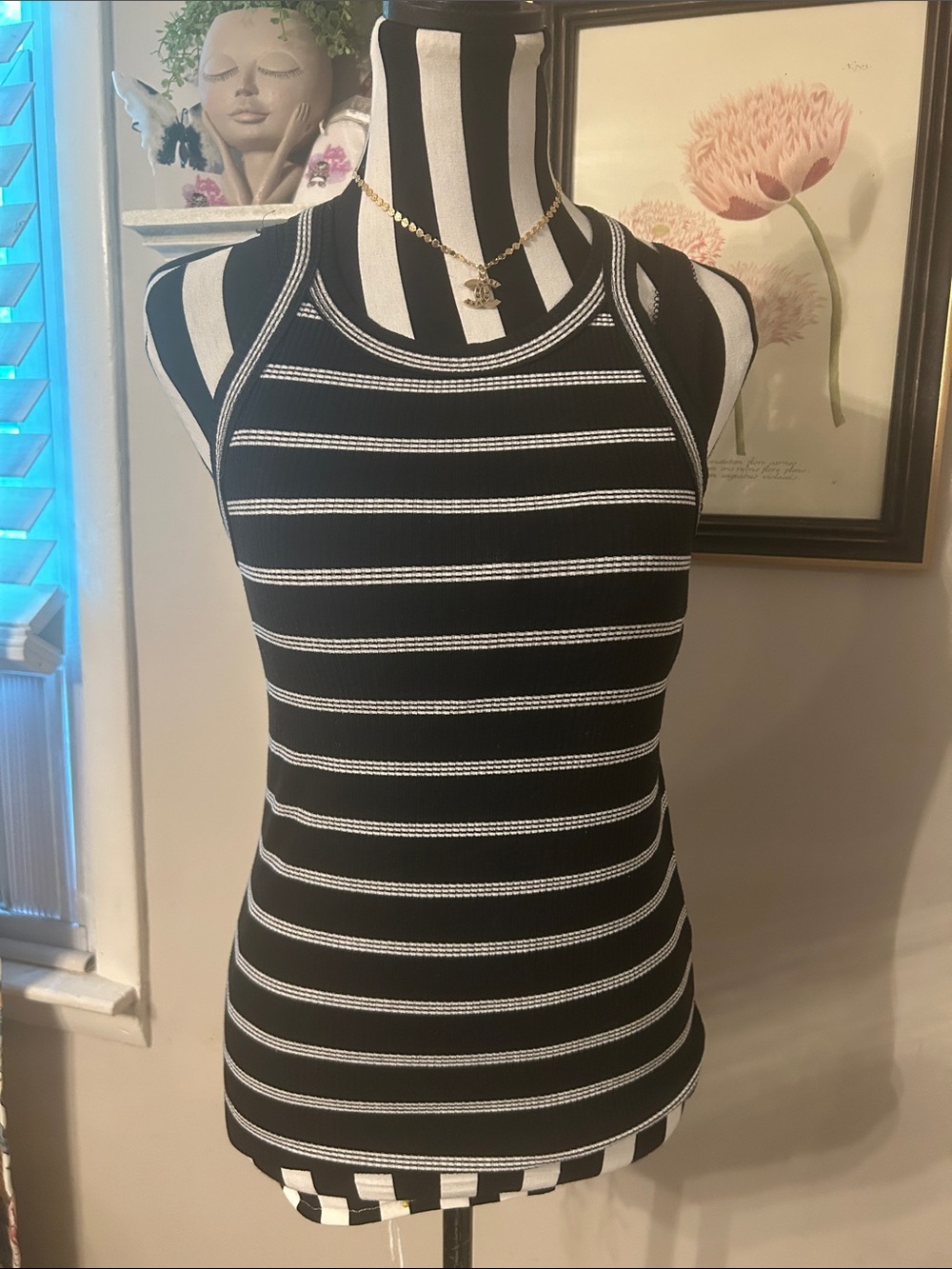 Heartloom Black and White Striped Racerback Tank